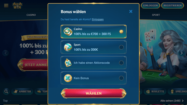 AquaWin Casino bonuses .000€ & 400 FS